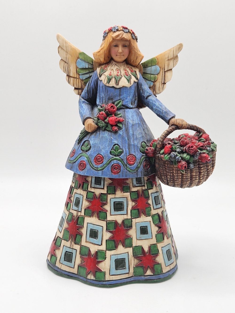 VINTAGE Jim Shore Heartwood Creek Angel Holding Basket of Roses 105169 2002